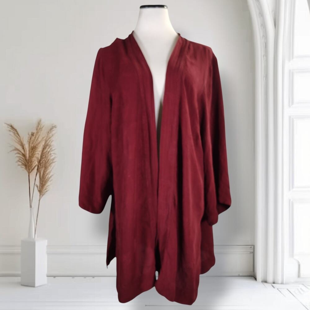 Citron Santa Monica 100% Silk Kimono Jacket 1X Burgundy Jacquard Asian Art
